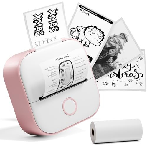 T02 Sticker Drucker Mini für Smartphone – Bluetooth Thermodrucker 203DPI, Pocket Aufkleber Drucker Farbig, inklusive 1 Papierrolle für Studium, Journal, Fotos, Geschenke & Anatomische Diagramme, Rosa