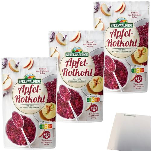 Spreewaldhof Apfel-Rotkohl Fix und Fertig mit frischen Apfelstückchen 3er Pack (3x400g Packung) + usy Block