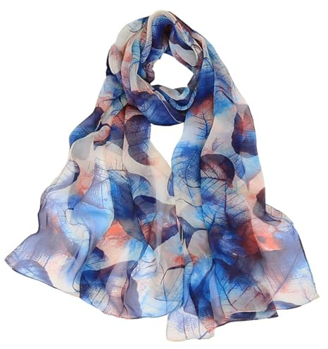 GWAWG Foulard Donna Sciarpa Seta Donna Stola Blu Foglia per la Spiaggia Quotidiano Festa Banchetto