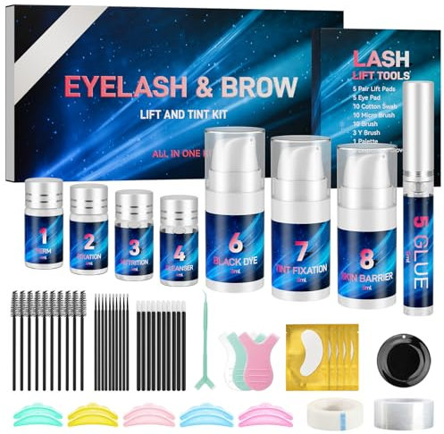 Newest Lift & Brow Lamination Kit, 4-in-1 Eyelash & Brow Kit with Black, Skin Barrier, Salon-Quality Long Lasting 4-6 Weeks