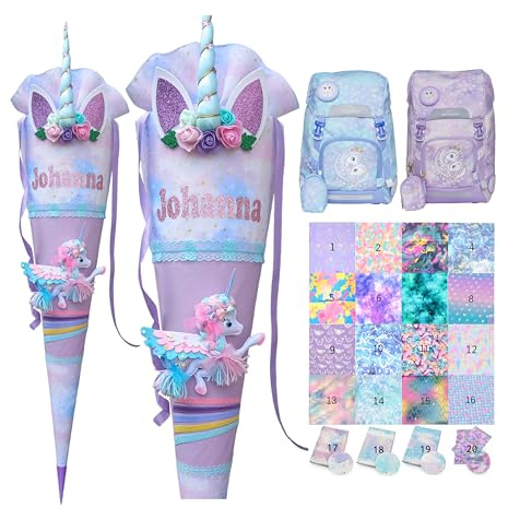 Schultüte Einhorn,für Mädchen, Wunschname, Regenbogen Zuckertüte