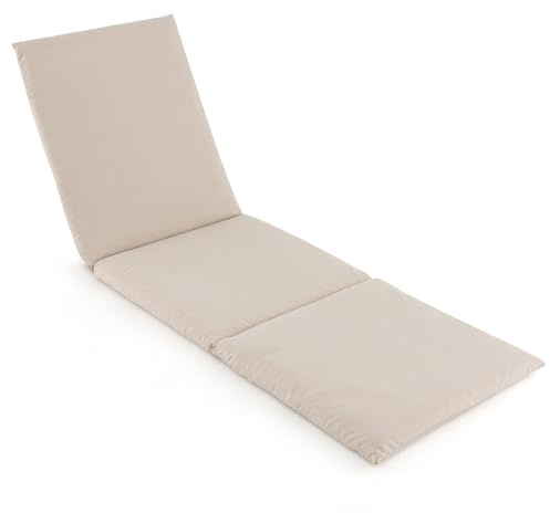 COSTWAY Cojin Tumbona 182X59X4,5Cm, Colchoneta Tumbona Exterior Impermeable con Correas de Fijación, Cierre de Gancho y Bucle, Colchón Tumbona Exterior Piscina Playa Terraza Balcón (Blanco)