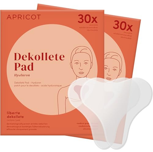 APRICOT 2x Dekollete Pad Antifalten aus medizinischem Silikon mit niedermolekularem Hyaluron - Bis zu 60x Wiederverwendbar, Dermatologisch getestet, Vegan & Tierversuchsfrei - Anti Falten Pad