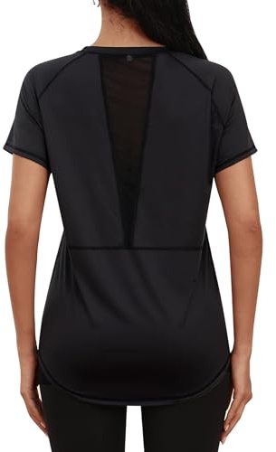 Gyabnw Women's Running Tops UPF 50+ UV Protection Lightweight Quick Dry Workout Shirts Breathable Back Mesh Tee Black