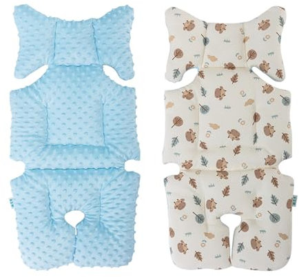 JUMUAO Universal Sitzauflage Kinderwagen,Weich und Verstellbar Doppelseitige Sitzpolster Baumwolle,Atmungsaktiv Sitzeinlage Winter,Baby Sitzauflage für Babyschale Kinderwagen Buggy (Blau-B)