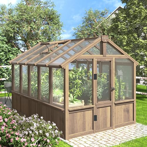 Mupater 6'x10' Wooden Greenhouse for Outdoor, Heavy Duty Green House Kit with Ventilated Window and Lockable Door, 6mm MWPC Panels for UV Protection, Walk-in Greenhouse for Backyard, Patio, Lawn