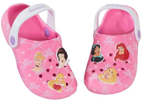 Disney Sabots de princesse pour filles avec breloques et badges, chaussures de princesse d'intérieur et d'extérieur avec sangle de cheville, multicolore, 28 EU