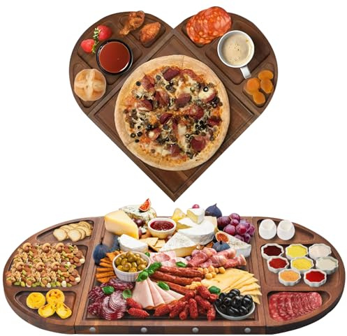 Tablas de embutidos de acacia grande y tabla de queso, juego de regalo de 3 piezas de tablero magnético largo y redondo, tabla de pastoreo de madera de acacia, bandeja de servir de madera para fiestas