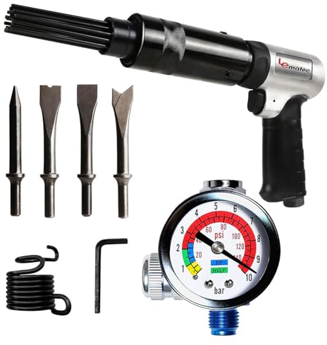 LE LEMATEC Air Needle Scaler & Compressor Regulator Kit, Rust & Paint Removal, Precise Air Control (LE-AN324K+AR-01)