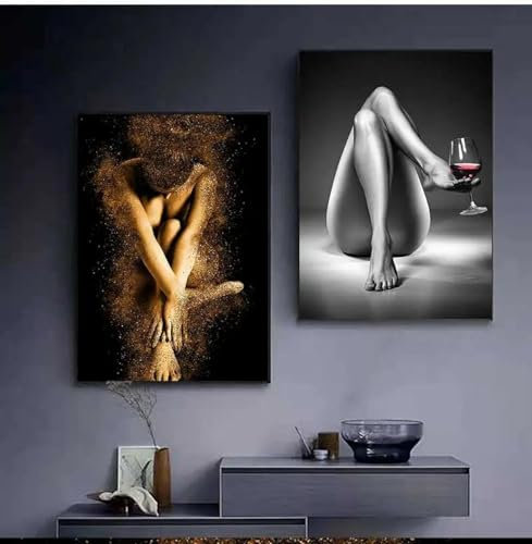 Moderne Wandkunst, sexy Frauen, Drucke auf Leinwand, Poster, Gemälde, nackte Dame, Porträtbild für Wohnzimmer, Heimdekoration, 70 x 100 cm x 2, mit schwarzem Rahmen