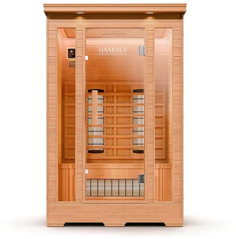 di volio Infrarotsauna Loimaa II, Infrarotkabine für 2 Personen aus Holz, Vollspektrumstrahler, LED-Farblichttherapie & Ionisator, 190x120x105 cm, (2-Personen)