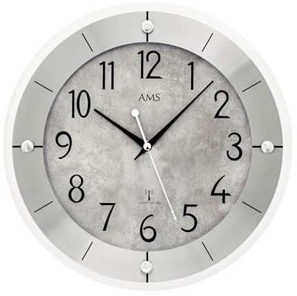 AMS Wanduhr 5590 - Funk-Wanduhr, Aluminiumgehäuse, 31cm, Wohnzimmeruhr, arabische Ziffern
