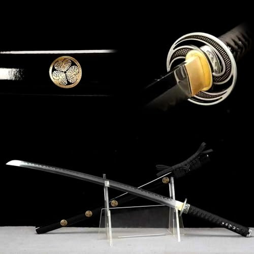 KWXPW 【Kunstwerk aus Stahl】 103cm Japanisches Samurai-Schwert,T10 Stahl Klinge,Holzscheide,Handgefertigt Tradition Katana für Kendo-Training,Ausstellung,Cosplay,Requisiten