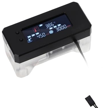 LICAEVEY Aluminum Alloy & Acrylic Digital Flow Meter Alarm with Temperature Monitoring, High & Low RPM Alerts for PC Water Cooling Systems (12 to 24V)