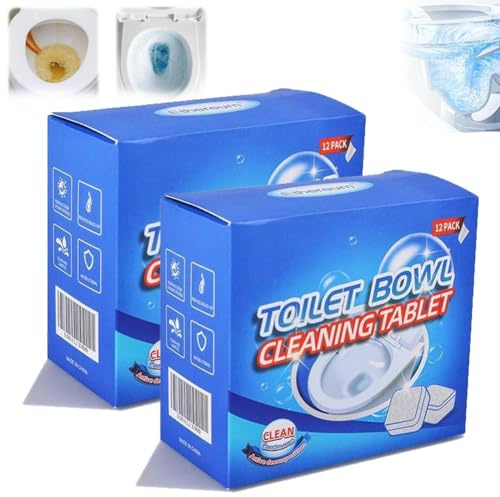 Tablettes nettoyantes puissantes for cuvette de toilettes, 12 mousse de toilette au charbon actif, nettoyage en profondeur, propreté et éclat pendant 3 semaines, contre les taches tenaces(2pcs)