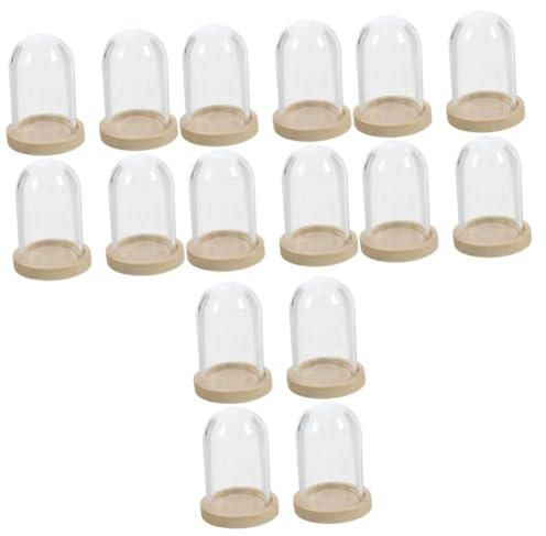 ULTECHNOVO 16sets Garden Cloches for Plants Glass Bell Jar Cloche Elegant Wood Base for Nursery Decor