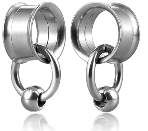 Calefee Ohr Tunnel mit Anhänger, Piercing Tunnel mit Gewinde Edelstahl für Damen und Herren, Ohrdehner Double Flared 6-26mm 2 Stück