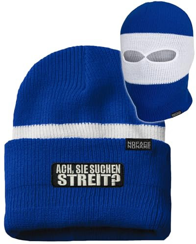No Face No Name ACH, SIE SUCHEN STREIT ? Sturmhaube/Mütze in schwarz weiß rot blau grün gelb I Balaclava Beanie I Einheitsgröße (DE/NL/SE/PL, Alphanumerisch, Einheitsgröße, Blau Weiß)