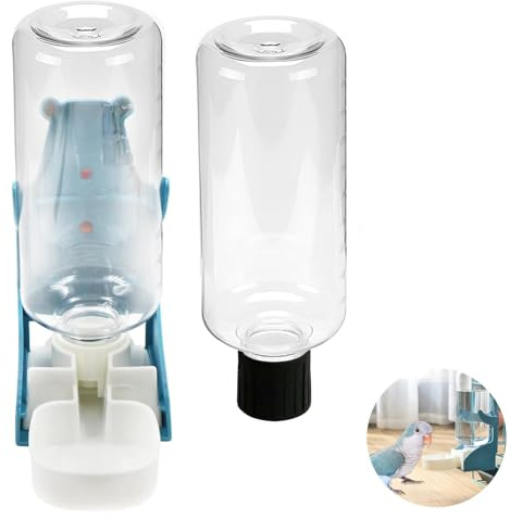 Distributore di acqua e cibo automatico per uccelli, abbeveratoio 500 ml, facile da installare e pulire, anti-perdite,(Bottiglia d'acqua*2,per bottiglia da 500 ml)