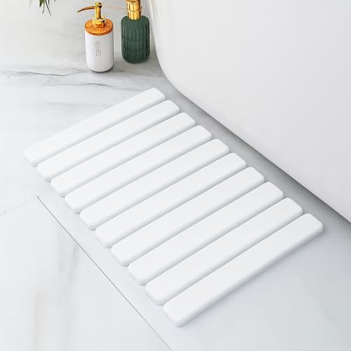 Pure 4Home Alfombra Diatomita Baño Plegable Enrollable | Alfombrilla de Piedra Diatomita Secado Rápido Antideslizante y Antibacteriana | Tapete Absorbente para Ducha y Lavabo (Blanco)