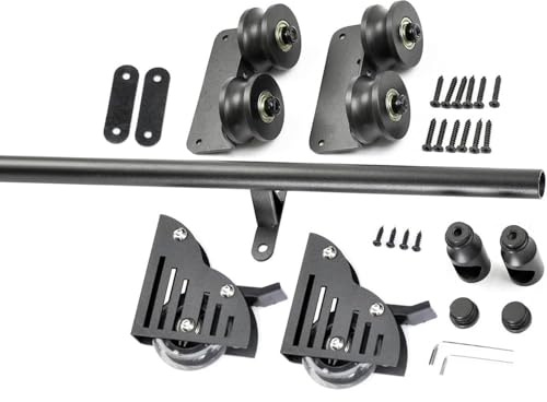 Rolling Ladder Hardware Library Sliding Ladder Hardware Kit (No Ladder), Black Metal Steel Round Tube Track, 3.3ft- 19ft Sliding Ladder Library Full Set Hardware Rolling,19.7ft/600cm Track kit