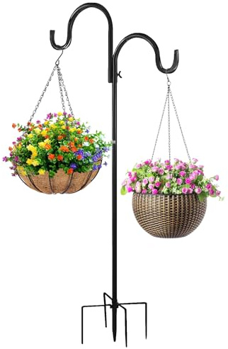 Schäferhaken für Vogelhäuschen 193cm, Dicke Metall Gartenstab mit Haken, Outdoor Abnehmbarer Hirtenstab für mit 5-Zinken-Basis, für Laternen, Pflanzen, Aufhänger, Vögel, Gartenhängepfahl Futterspender