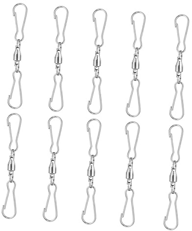 SUPVOX 10pcs Stainless Steel Windsock Clips Dual Swivel Hooks 360° Rotatable Suspension Hooks Small Size Outdoor Wind Chimes Hanging Accessories for Garden Patio