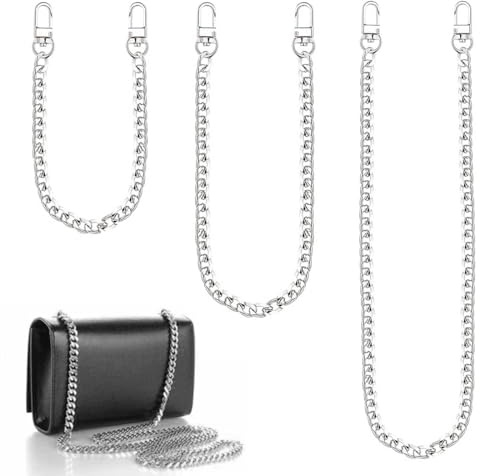 JYNVO Juego de 3 cadenas para bolso bandolera, de metal para monedero, para bandolera, correa de repuesto, para billetera con hebillas - 40/60/120 cm, color plateado