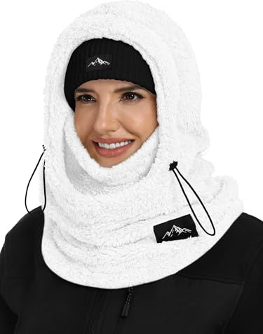 YYIDATON Plüsch Sturmhaube Mütze Winter Thermo Skimaske Fleece Thermale Windbeständig Gesichtshaube Outdoor Mütze Schal Balaclava für Herren Damen (Weiß)