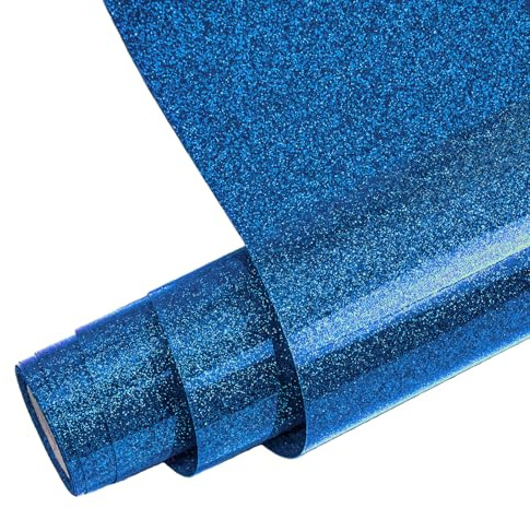 FORBELL Glitzer Plotterfolie Textil, 30.5cm×1.5m Transferfolie textil für DIY-T-Shirts, Kleidung und Textilien (Glitzer Saphirblau)