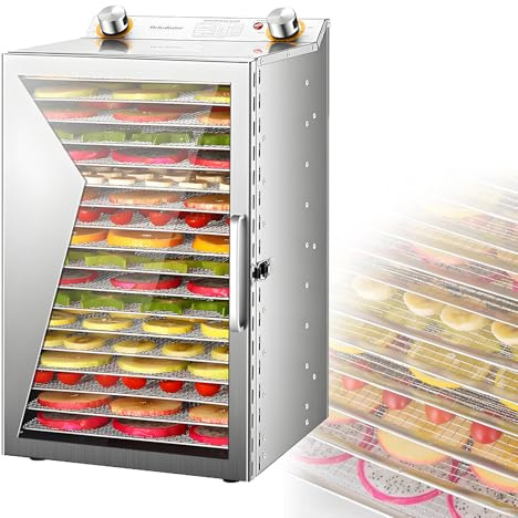 EpyGnom Essiccatore per Alimenti in Acciaio Inox Disidratatore Alimentare 400 W/800 W Temperatura Regolabile 30-90℃ 0-12H Timer Liofilizzatore a Congelamento per Carne Frutta Verdura 18-Layer