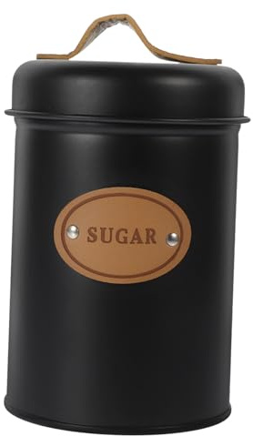 CIYODO Bote Metálico para Azúcar y Té con Tapa Hermética y Asa Tarro de Almacenamiento para Dulces y Café Recipiente Multiuso para Cocina Diseño Nórdico Negro Elegante
