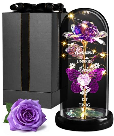 Maverton Infinity Rose mit Gravur personalisiert - Rose im Glas mit Licht - Geschenke für Frauen - Geburtstagsgeschenk für Frauen -personalisierte Geschenke zum Valentinstag zu Weihnachten