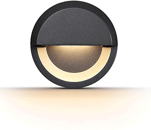 WAYEE Außen Treppenleuchte Wandlampe, Rund, 3,5cm Ultraflach | Eckleuchte, Anthrazit, 3W Warmweiß, Wasserdicht, LED