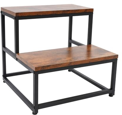 2 nivåer stegpall, stegpall för vuxna barn, tung metallram lastkapacitet upp till 160 kg för säng, badrum, kök, sovrum vardagsrum 38 x 38 x 36 cm brun