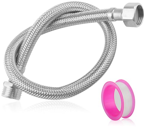 LEIMEND Panzerschlauch 1/2 Zoll Wasseranschluss Verlängerung mit PTFE Band | Flexschlauch Wasserhahn 304 Edelstahl Flexschlauch Flexibler Schlauch für Wasserhahn Eckventil Waschtisch