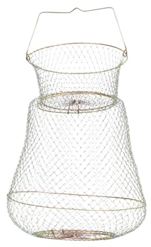 BIUDECO Cestino per Pesci Pieghevole in Filo di Ferro Zincato 35 CM Gabbia per Pesca di Granchi e Gamberetti Accessorio Portatile per Pesca All’Aperto e Conservazione Organizzata