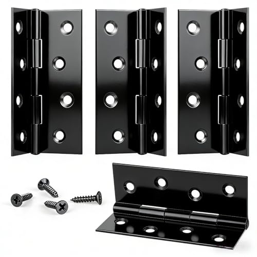 2 Pairs Door Hinges, 4 inch (100mm) Stainless Steel Heavy Duty Hinges with 32 Pcs Screws for Door, Windows, Closet, Garden Gate, Drawer(Black)