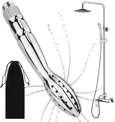 New Shower Douche Shower Enema Shower Cleaner Enema Douche System, Handheld Water Shower Nozzle Anal Rinse Vaginal Cleaning Kit for Men Women, Silver (Aluminum)
