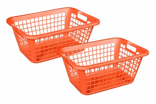 2 Stück Großer Wäschekorb Orange 69 Liter 62x43x27 cm mit Griffen Plastik | Großer Wäschekorb
