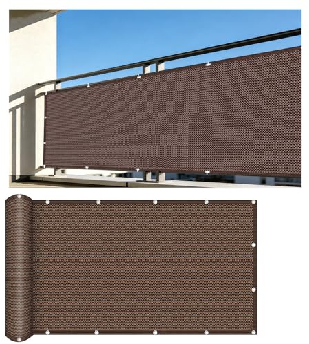 Sichtschutz Balkon 80 x 410 cm Windfest, Wetterbeständiges Und Pflegeleichtes Sichtschutz Blickdichte Viele Größen Und Farbe Sonnenschutz Netz für Gartenzaun Balkonzaun, braun