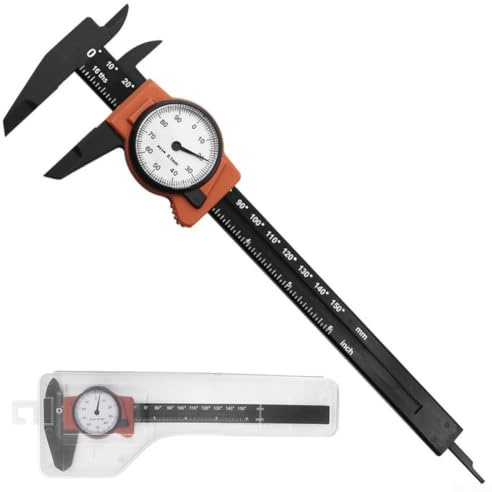 Calibre de plástico, calibre métrico, calibre Vernier, medición de doble escala, precisión de 0.01 mm, ABS ligero, naranja, para bricolaje y uso en taller (mm)