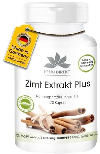 Estratto di Cannella - 120 capsule - 10 volte più concentrato con cromo e zinco - Antisettico e disinfettante naturale | HERBADIREKT by Warnke Vitalstoffe - Qualità da farmacia tedesca