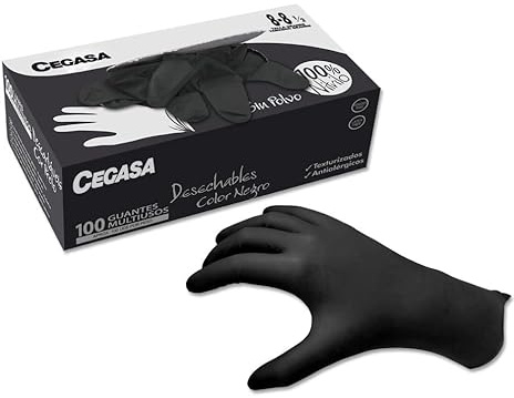 cegasa GUANTES NITRILO NEGRO SIN POLVO GRANDE T8