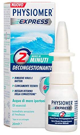 PHYSIOMER Express Acqua di Mare Ipertonica - Spray nasale decongestionante per adulti e bambini - Agisce in 2 minuti