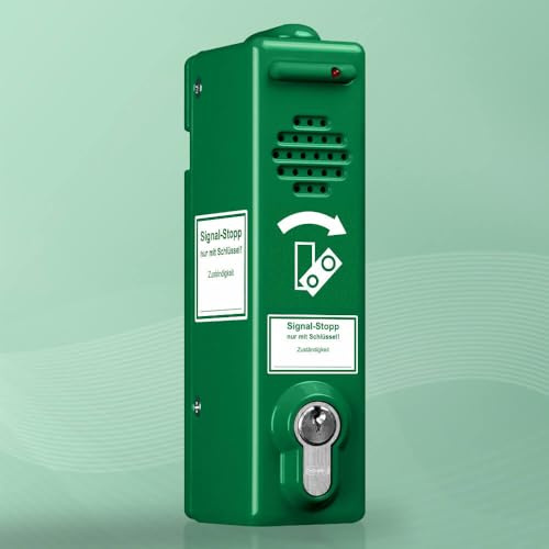 TMS PRO SHOP Türwächter ABUS Zylinderschloss verschiedenschließend, 80 dB/105 dB, grün aus Aluminium, Art.-Nr. 38097 | Türwächter Notausgang | Fluchttürwächter | Türwächter Alarm