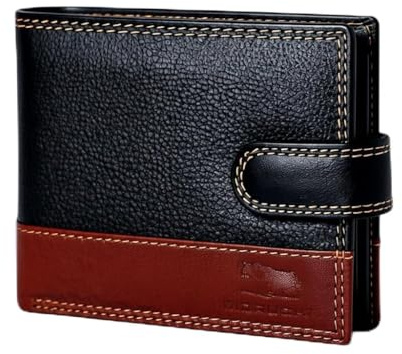 MORUCHA RFID Blocking Genuine Leather Wallet for Men – Slim Bifold Bull Leather Wallet with Coin Pocket, ID Window, 8 Card Slots – Premium Black/Brown Luxury Gift Box (Model #M75)