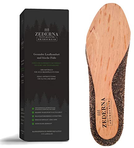 Zederna Orthofresh 2.0 - plantare ortopedico in cedro e sughero per piedi asciutti, comodo e salutare. Supporto per piedi stressati. Solette in cedro per uso quotidiano lavoro/tempo libero.