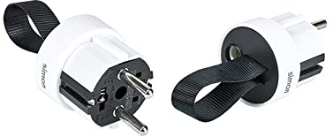 SIMON PLUG - Clavija Extraplana con Salida Frontal, Clavija de Enchufe Macho 16 A 250V, con Toma de Tierra y Sistema Easy-Pull, Ideal para Espacios Reducidos y Detrás de Muebles, Color Blanco y Negro