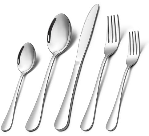 Homikit Besteck Set, 30-teilig Besteckset Essbesteck Set für 6 Personen, Edelstahl poliert Tafelbesteck Set mit Messer Gabel Löffel für Haus Küche Restaurant, Gesund & spülmaschinengeeignet